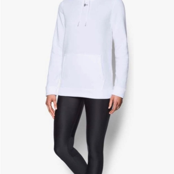 Under Armour Womens Hustle Fleece Hoodie , White (100)/Graphite , Large - Picture 7 of 8